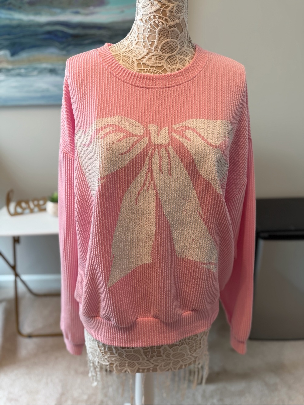 Bucket List Women’s Pink Bow-Graphic Sweater